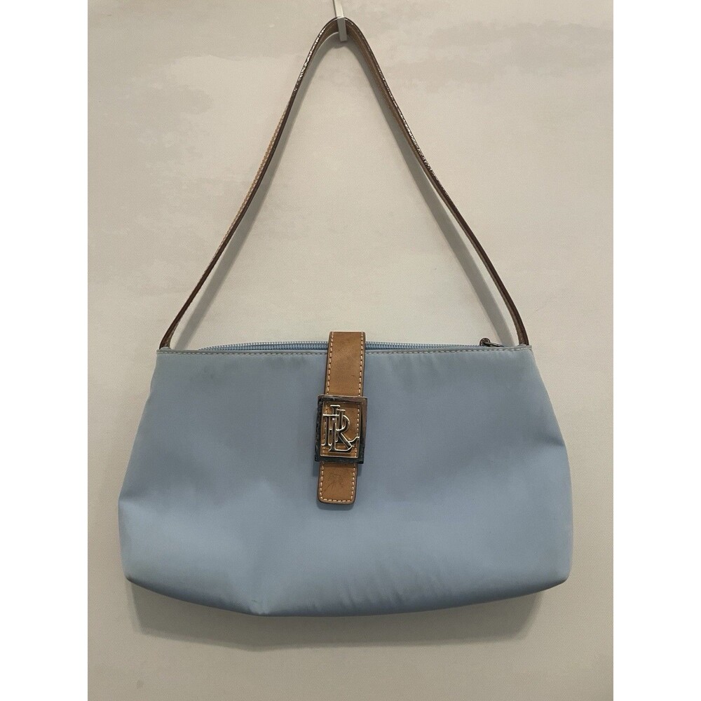 Ralph Lauren Handbag Purse Nylon light Blue Shoulder Bag 80s  handbag Flawed VTG